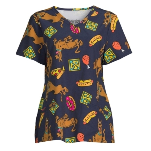 Scooby-Doo Novelty Scrub Top V-Neck, Short Sleeve Top Size S Navy NWT - Picture 7 of 8